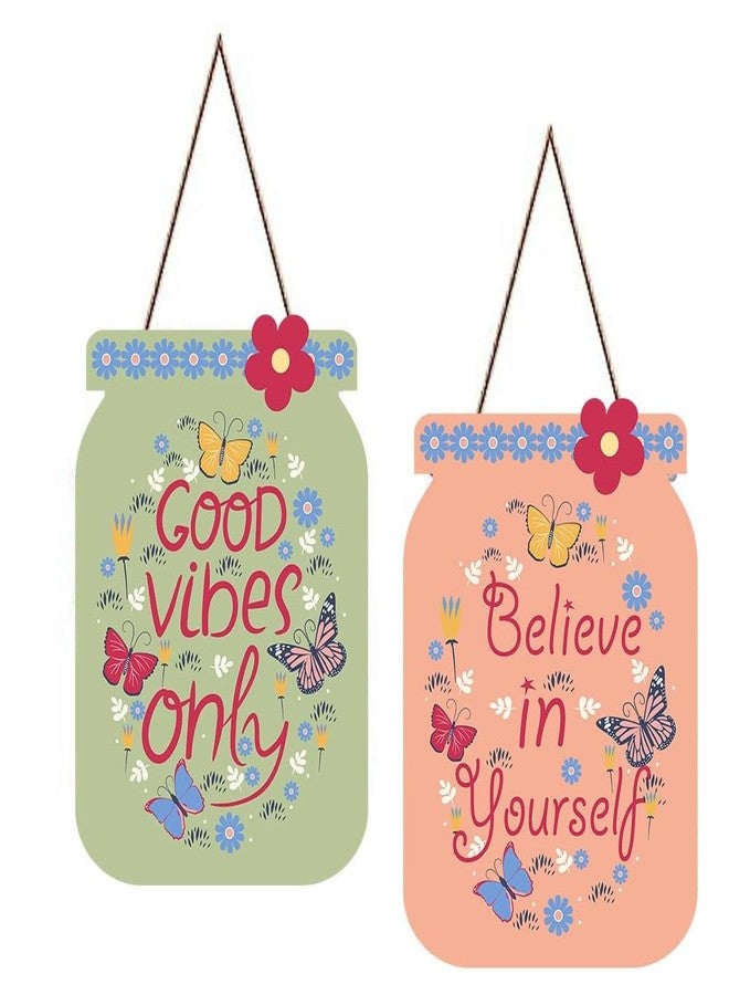 Kaameri Bazaar Good Vibes Quote Decorative Wall Art MDF Wooden Wall Hanger for Living Room | Bedroom | Office | Gift | Wall Hanging For Home Decoration | Home Decor Items(Set of 2) - Image 1
