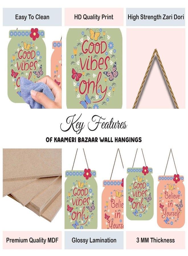 Kaameri Bazaar Good Vibes Quote Decorative Wall Art MDF Wooden Wall Hanger for Living Room | Bedroom | Office | Gift | Wall Hanging For Home Decoration | Home Decor Items(Set of 2) - Image 4