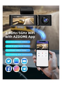  AZDOME 5G WiFi 3 Channel Car Dash Cam, 1440P+1080P+