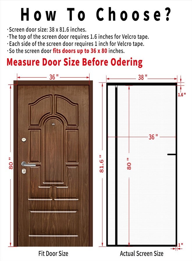 CHIYUNS Magnetic Screen Door Mesh 38 x 81.6 Inch, Fit Door Size 36 x 80 Inch, Reversible Left Right Side Opening, Grey Fiberglass Door Screen Magnetic Closure, Self Sealing, Keep Bugs Out - Image 2