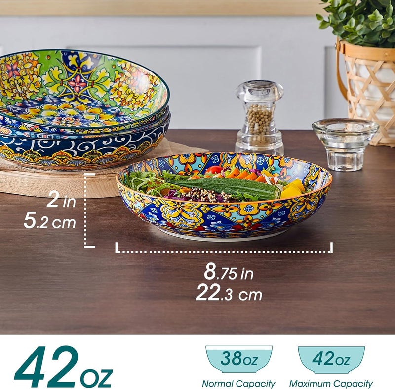 vancasso Pasta Bowls, 42 oz Ceramic Salad Bowls of 4,Large Corlorful Serving Bowls for Kitchen, Dishwasher & Microwave Safe Soup Bowls, Pasta Plates - Image 2