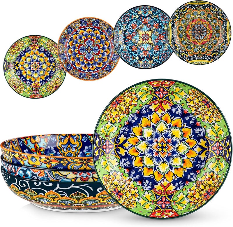 vancasso Pasta Bowls, 42 oz Ceramic Salad Bowls of 4,Large Corlorful Serving Bowls for Kitchen, Dishwasher & Microwave Safe Soup Bowls, Pasta Plates - Image 1