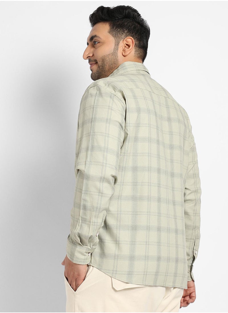 Instafab Plus Instafab Plus Men's Sage Green Tartan Plaid Shirt For Casual Wear | Spread Collar | Long Sleeve | Button Closure | Cotton Viscose Poly Shirt Crafted With Comfort Fit For Everyday Wear  - Image 5