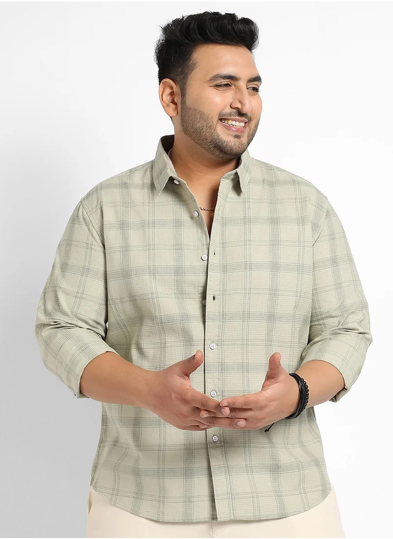 Instafab Plus Instafab Plus Men's Sage Green Tartan Plaid Shirt For Casual Wear | Spread Collar | Long Sleeve | Button Closure | Cotton Viscose Poly Shirt Crafted With Comfort Fit For Everyday Wear