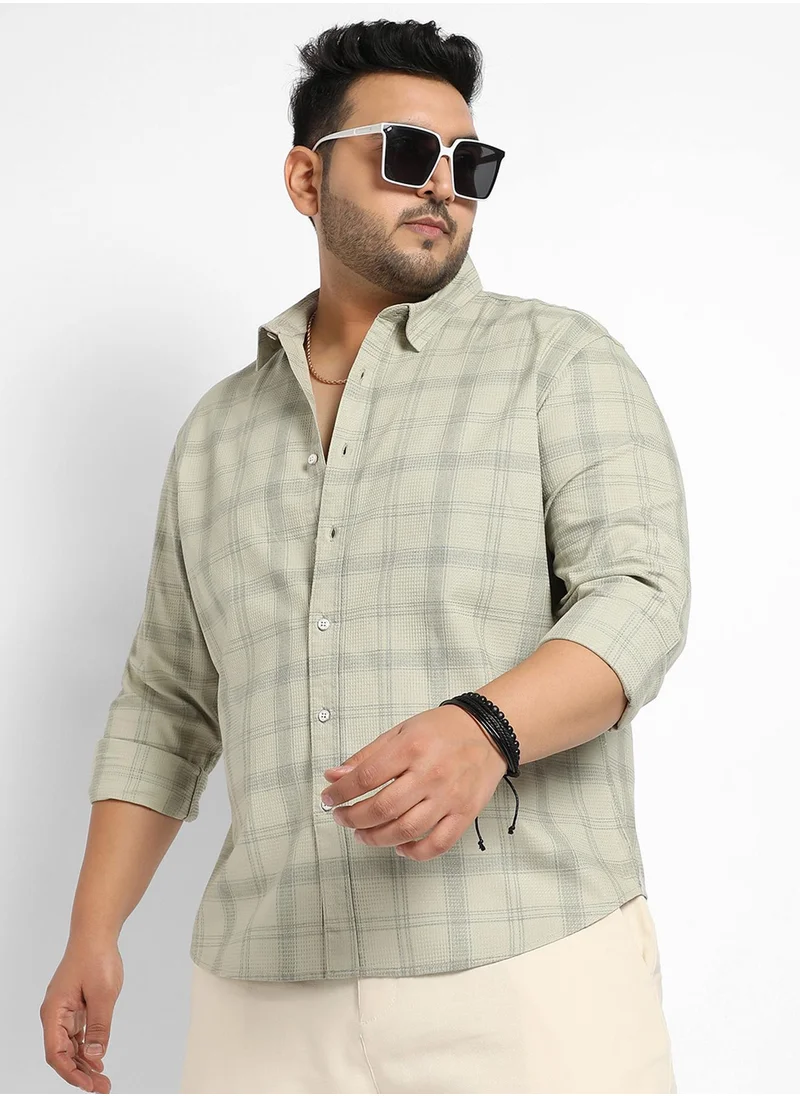 Instafab Plus Instafab Plus Men's Sage Green Tartan Plaid Shirt For Casual Wear | Spread Collar | Long Sleeve | Button Closure | Cotton Viscose Poly Shirt Crafted With Comfort Fit For Everyday Wear