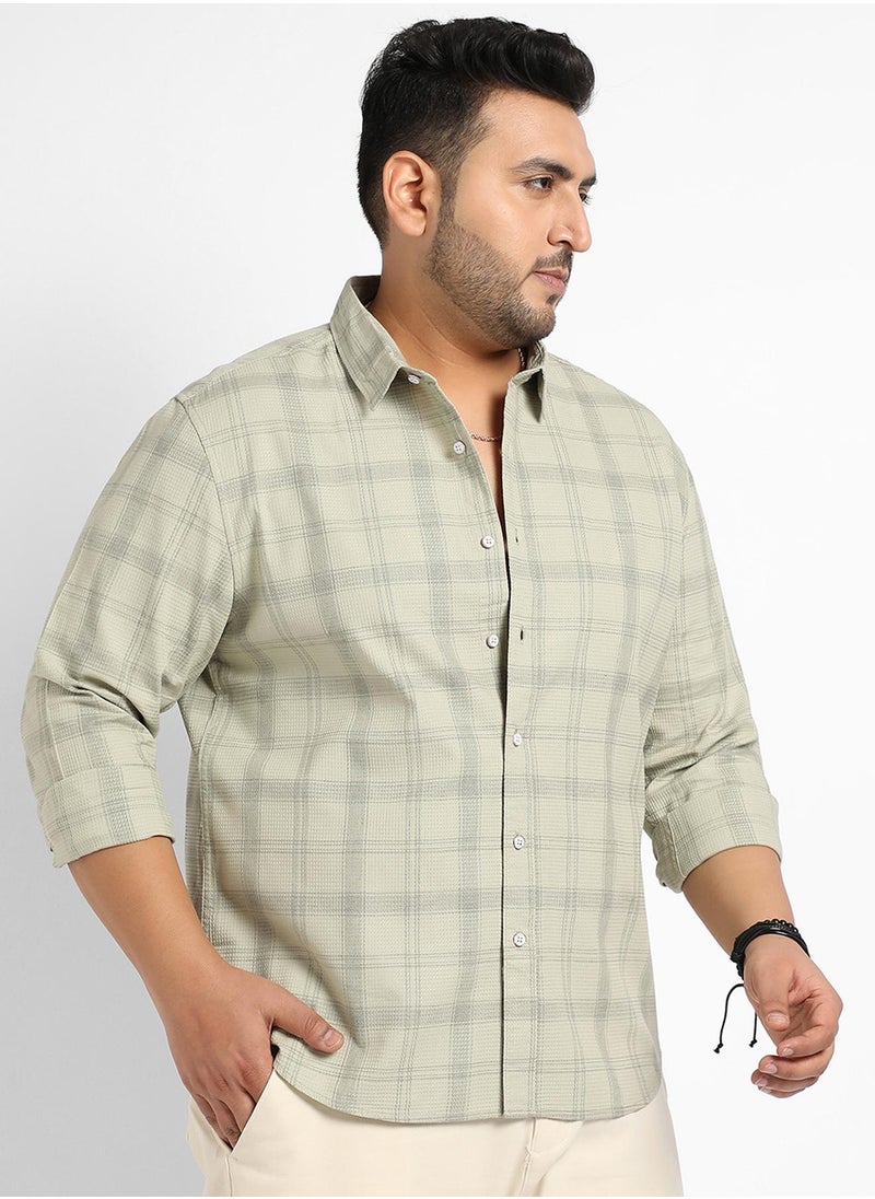 Instafab Plus Instafab Plus Men's Sage Green Tartan Plaid Shirt For Casual Wear | Spread Collar | Long Sleeve | Button Closure | Cotton Viscose Poly Shirt Crafted With Comfort Fit For Everyday Wear  - Image 3