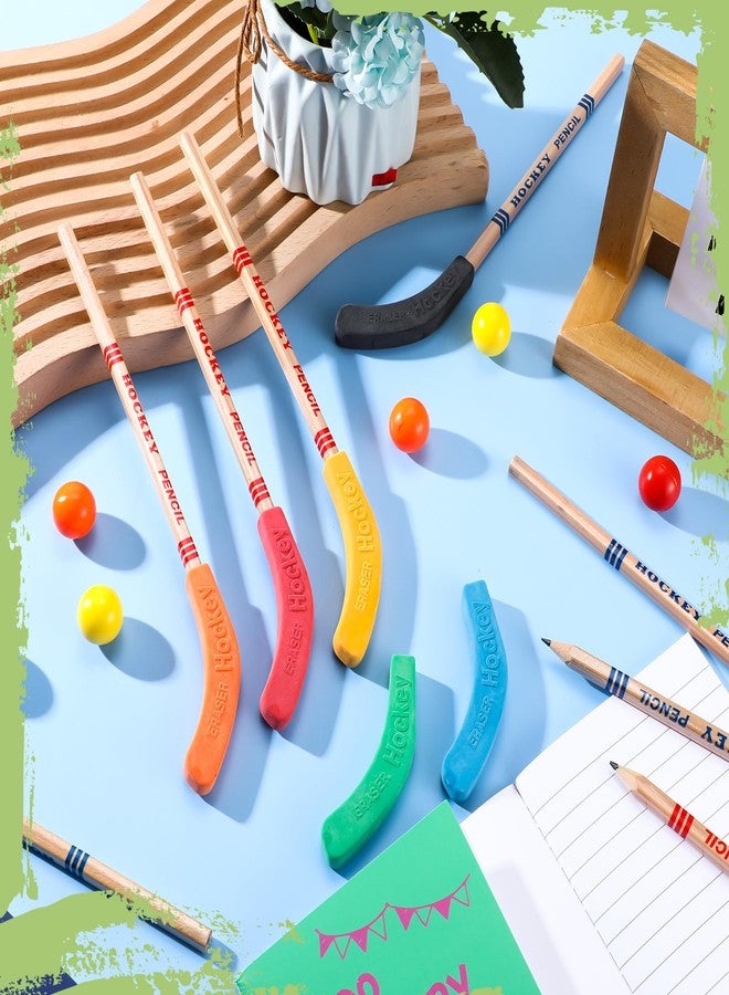 Harloon 24 Pcs Hockey Party Favors Includes Multicolor Hockey Stick Pencils and Balls Erasers Sports Pencils for Sports Fans Birthday Party Student Prize Gifts Goodie Bag - Image 4