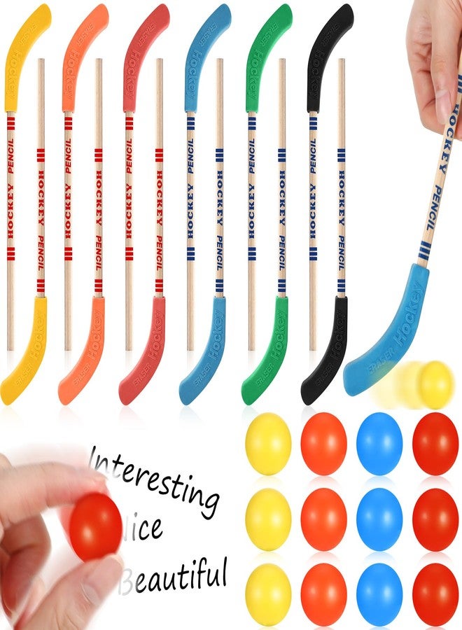 Harloon 24 Pcs Hockey Party Favors Includes Multicolor Hockey Stick Pencils and Balls Erasers Sports Pencils for Sports Fans Birthday Party Student Prize Gifts Goodie Bag - Image 1