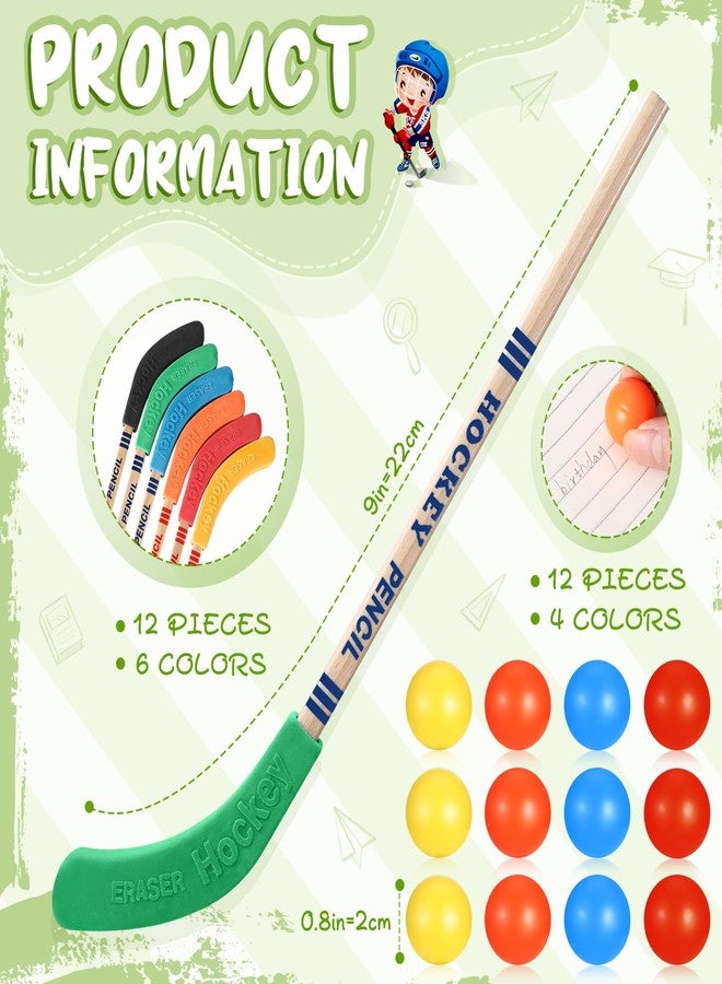 Harloon 24 Pcs Hockey Party Favors Includes Multicolor Hockey Stick Pencils and Balls Erasers Sports Pencils for Sports Fans Birthday Party Student Prize Gifts Goodie Bag - Image 5
