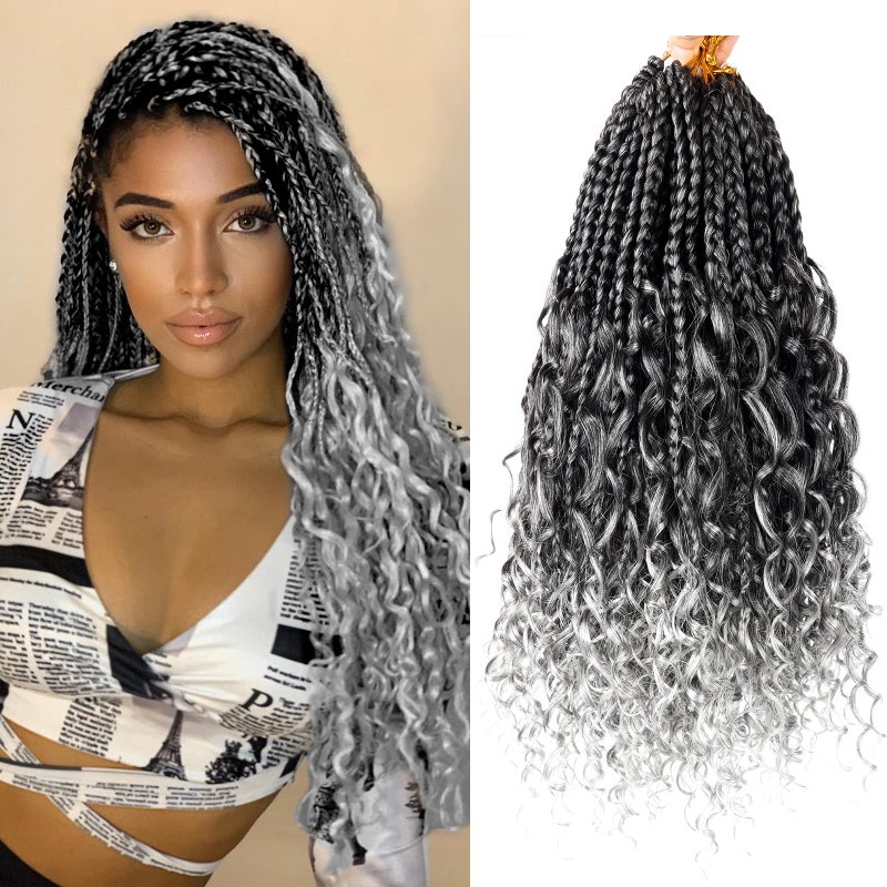 Diha Goddess Box Braids Crochet Hair With Curly Ends 14 Inch Bohomian Box Braids Crochet Braids 8 Packs 3X Crochet Braids Synthetic Braiding Hair Extension for Black Women(14 Inch (Pack of 8), T-Grey)â€¦â€¦â€¦ - Image 1
