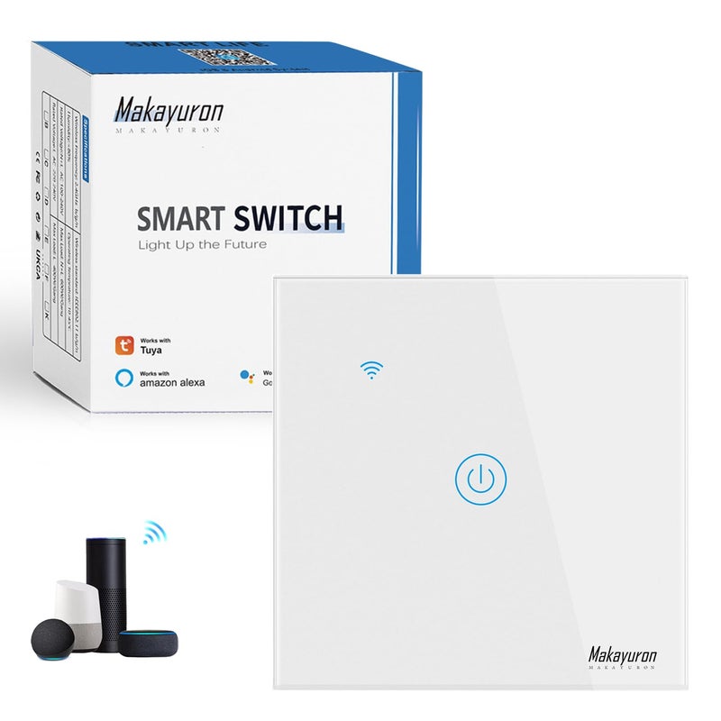 Makayuron TuyaSmart WiFi Touch Switch (التحكم الصوتي) – Alexa & Google Voice Control, Dual-Control (التحكم المزدوج الذكي) Lighting via APP, جدولة تلقائية (Auto Scheduling), Black 2 Gang - Image 1