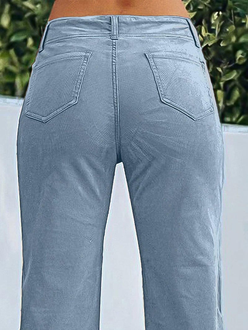 Flamingals Women's Wide Leg Pants for Women Mid Waist Dress Flare Straight Leg Corduroy Pants Workout Jeans Trendy Blue L - Image 5