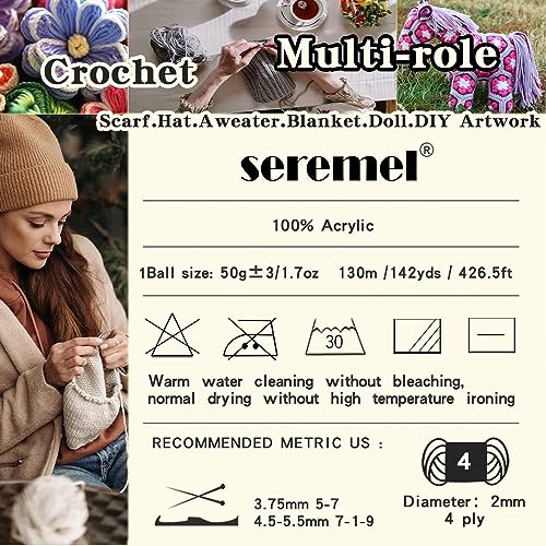 seremel 2 Pcs Crochet Yarn, 2 Balls of 100g/280Yards Soft Acrylic Yarns, Assorted Colors 4-ply Yarn for Crocheting and Knitting/DIY (Khaki-2) - Image 4