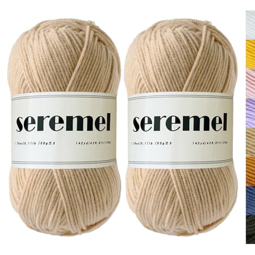 seremel 2 Pcs Crochet Yarn, 2 Balls of 100g/280Yards Soft Acrylic Yarns, Assorted Colors 4-ply Yarn for Crocheting and Knitting/DIY (Khaki-2) - Image 1