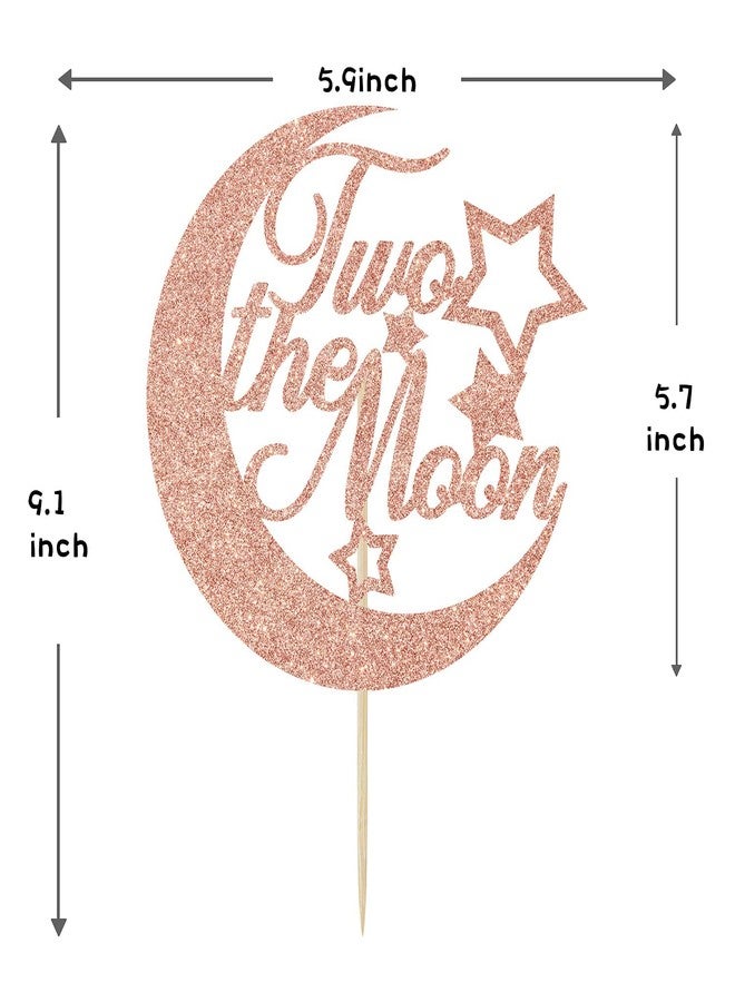 Festiko®Rose Gold Glitter Two The Moon Cake Topper - 2nd Birthday Anniversary Cake Decoration - Two Cute - Kid's Birthday Party Supplies - Image 2