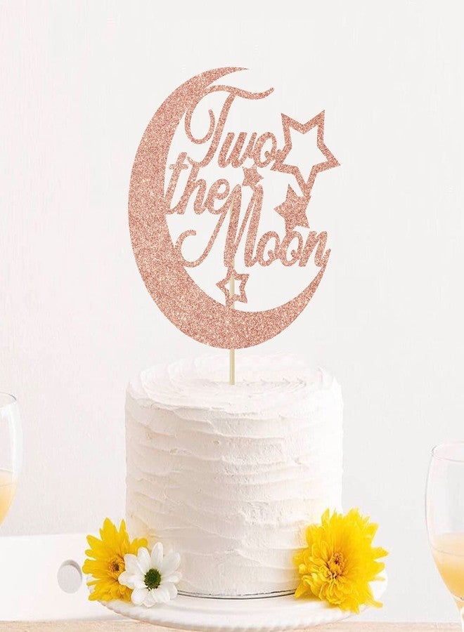 Festiko®Rose Gold Glitter Two The Moon Cake Topper - 2nd Birthday Anniversary Cake Decoration - Two Cute - Kid's Birthday Party Supplies - Image 5