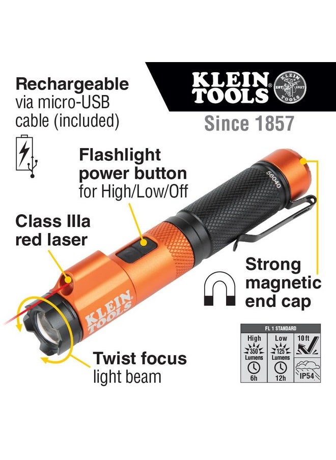 كلاين تولز مصباح يدوي LED مغناطيسي Klein Tools 56040، مصباح يدوي قابل لإعادة الشحن بقوة 350 لومن، تركيز ملتوي، مؤشر ليزر، بدون استخدام اليدين، كابل شحن USB، للعمل والأنشطة الخارجية  - Image 2