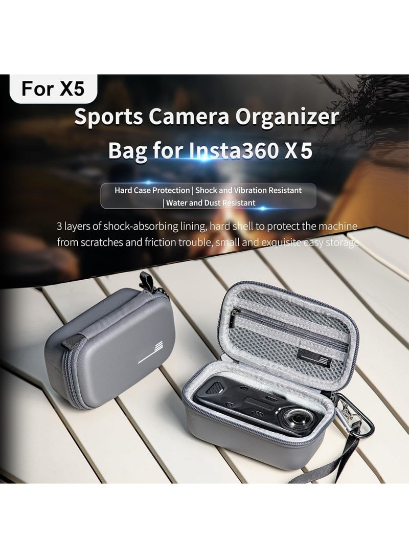 SYOSI Carrying Case for Insta360 X5, Hard Shell Protective Travel Bag with Wrist Strap and Carabiner, Small Portable Storage Organizer for Action Camera and Accessories, Black - Image 2