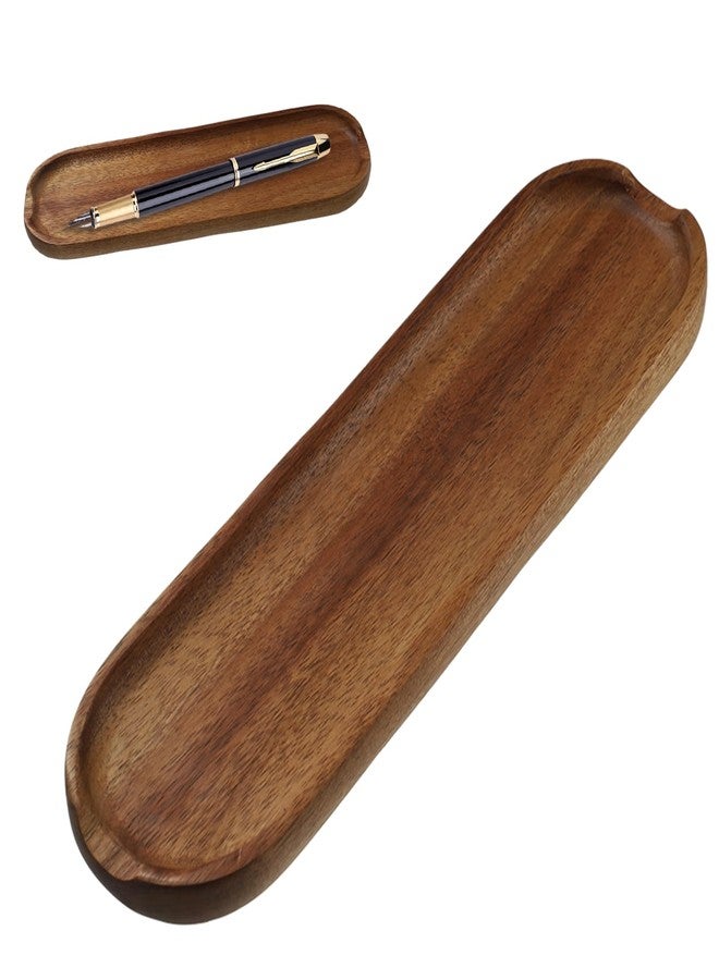 PKRFCJ Wooden Tray Brown Pen Tray, Wood Desk Accessories, Minimalist Pen Rest Suitable for School, Home, Office Desk Art Accessories (9.8 * 2.8in) - Image 1