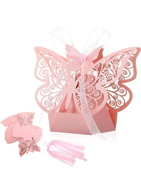 50 Pcs Candy Boxes - Butterfly Laser Cut Favor Boxes with Ribbons - Cute Chocolate Box for Wedding Girl Bridal - Birthday Party Baby Shower - Favors Decoration Supplies - Pink
