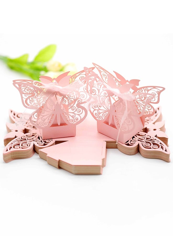 50 Pcs Candy Boxes - Butterfly Laser Cut Favor Boxes with Ribbons - Cute Chocolate Box for Wedding Girl Bridal - Birthday Party Baby Shower - Favors Decoration Supplies - Pink