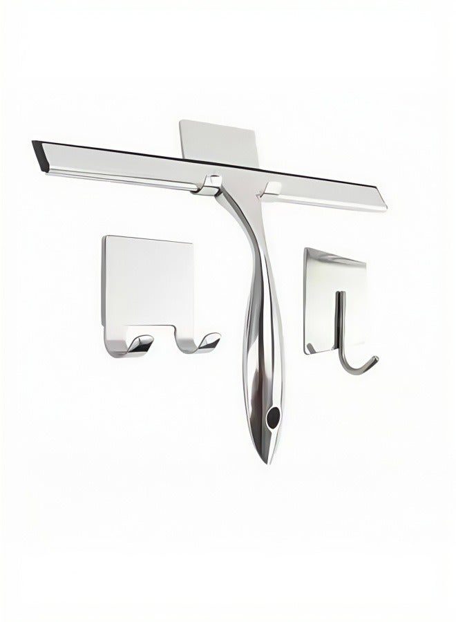 NIBEMINENT All-Purpose Stainless Steel Shower Squeegee for Shower Glass Door with 3 Adhesive Hooks, Bathroom Cleaner Tool Household Window Mirror Squeegee , Cleaning Tile Wall, Car - Image 1