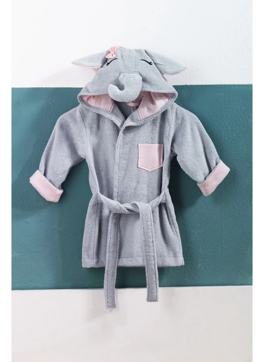 Tanem Home 100% Cotton Elephant Pattern Embroidered Children's Bathrobe for Girls
