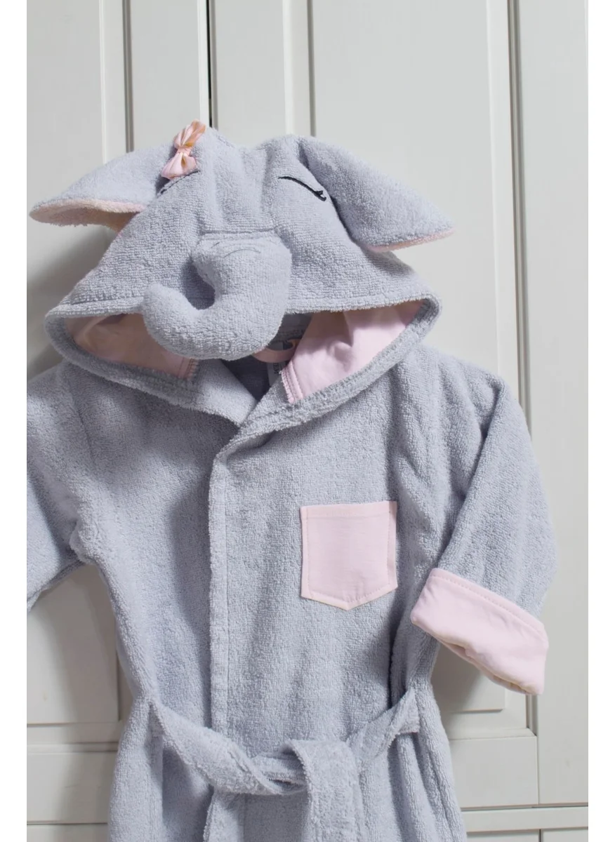 Tanem Home 100% Cotton Elephant Pattern Embroidered Children's Bathrobe for Girls