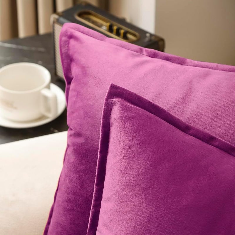 VAKADO Throw Pillow Covers 18x18 Set of 2 Fuchsia Velvet Decor Decorative Couch Cushion Euro Pillowcases with Fringe Home Bed Decoration for Sofa Bedroom Office - Image 4