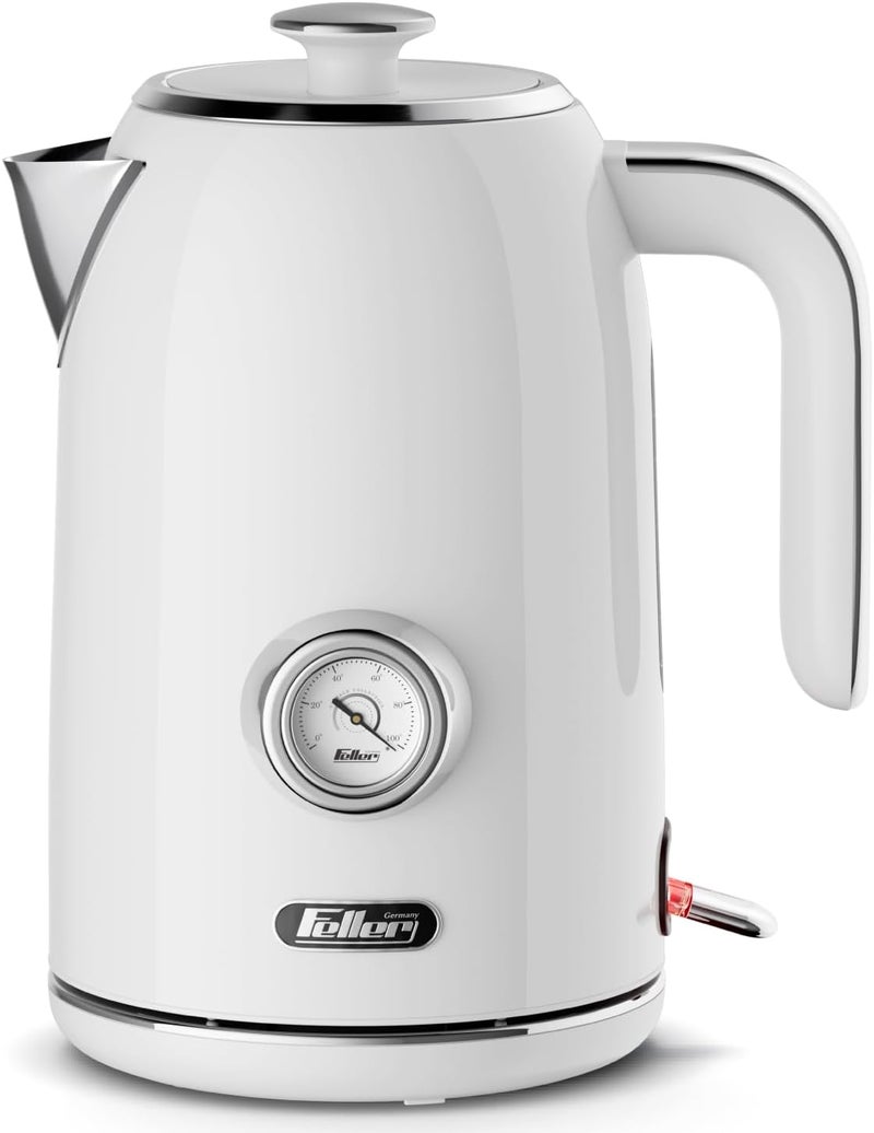 Feller Germany, Retro Style 1.7L Kettle with Thermometer, 2200 W, Stainless Steel Body, STRIX Controller, Dry Boil & Automatic Switch-Off, EK200, 2Y Guarantee-KSA Version (White) - Image 1