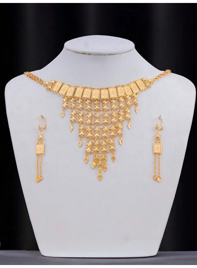 GOLDMAX 21k Gold Plated Necklace & Earrings Jewelry Set For Women - Image 1