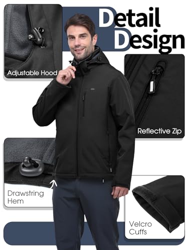 33,000ft Men's Softshell Jacket with Hood Fleece Lined Windbreaker Lightweight Waterproof Jackets for Hiking - Image 5