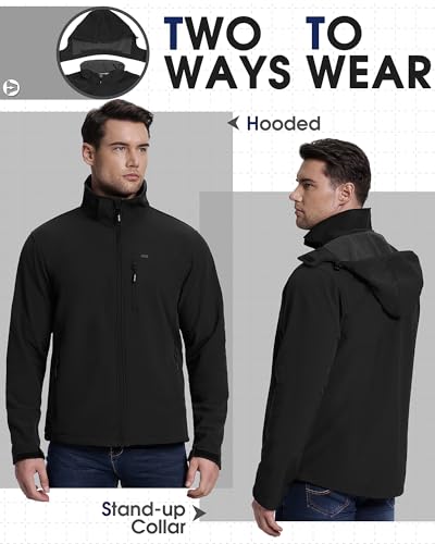 33,000ft Men's Softshell Jacket with Hood Fleece Lined Windbreaker Lightweight Waterproof Jackets for Hiking - Image 2