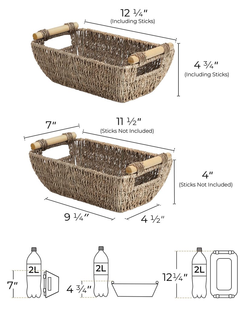 Storageworks Small Baskets For Bathroom  Seagrass Woven Basket With Wooden Handles For Gifts  2-Pack - Image 2