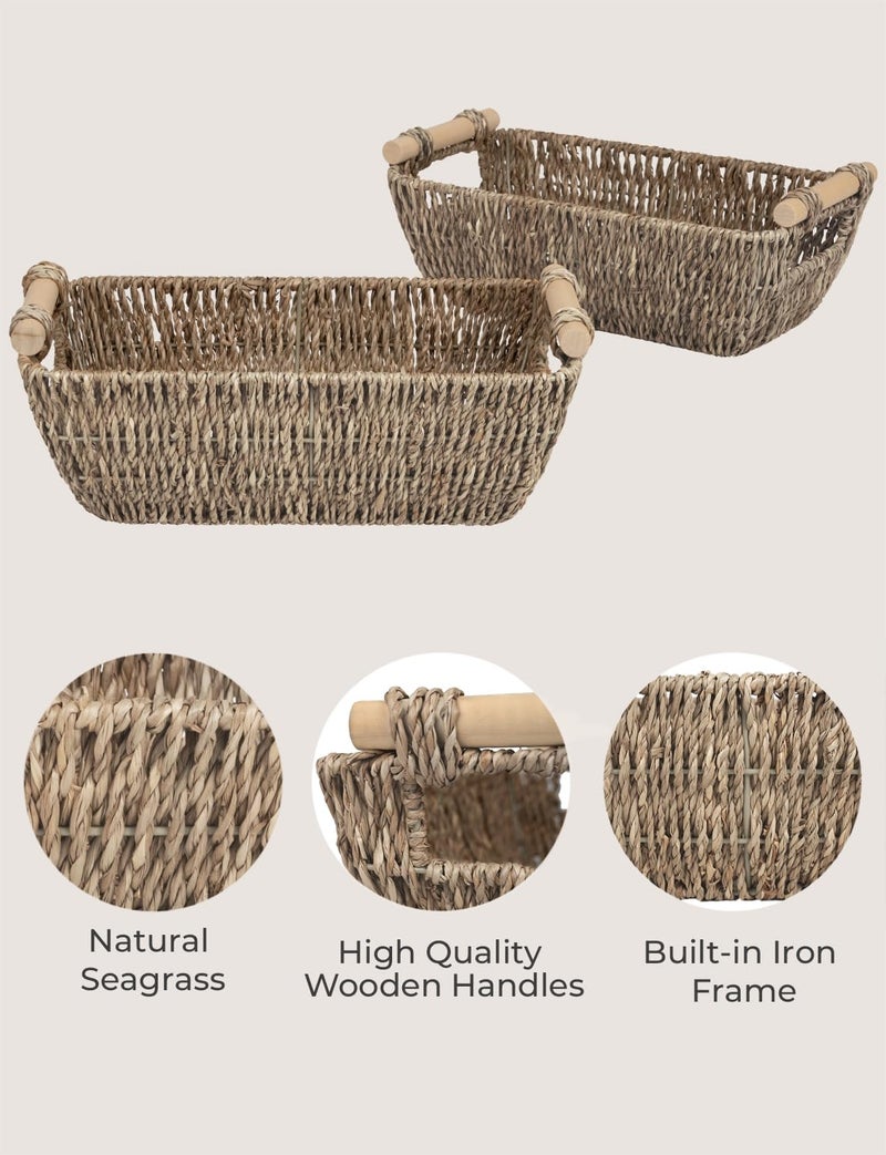 Storageworks Small Baskets For Bathroom  Seagrass Woven Basket With Wooden Handles For Gifts  2-Pack - Image 3