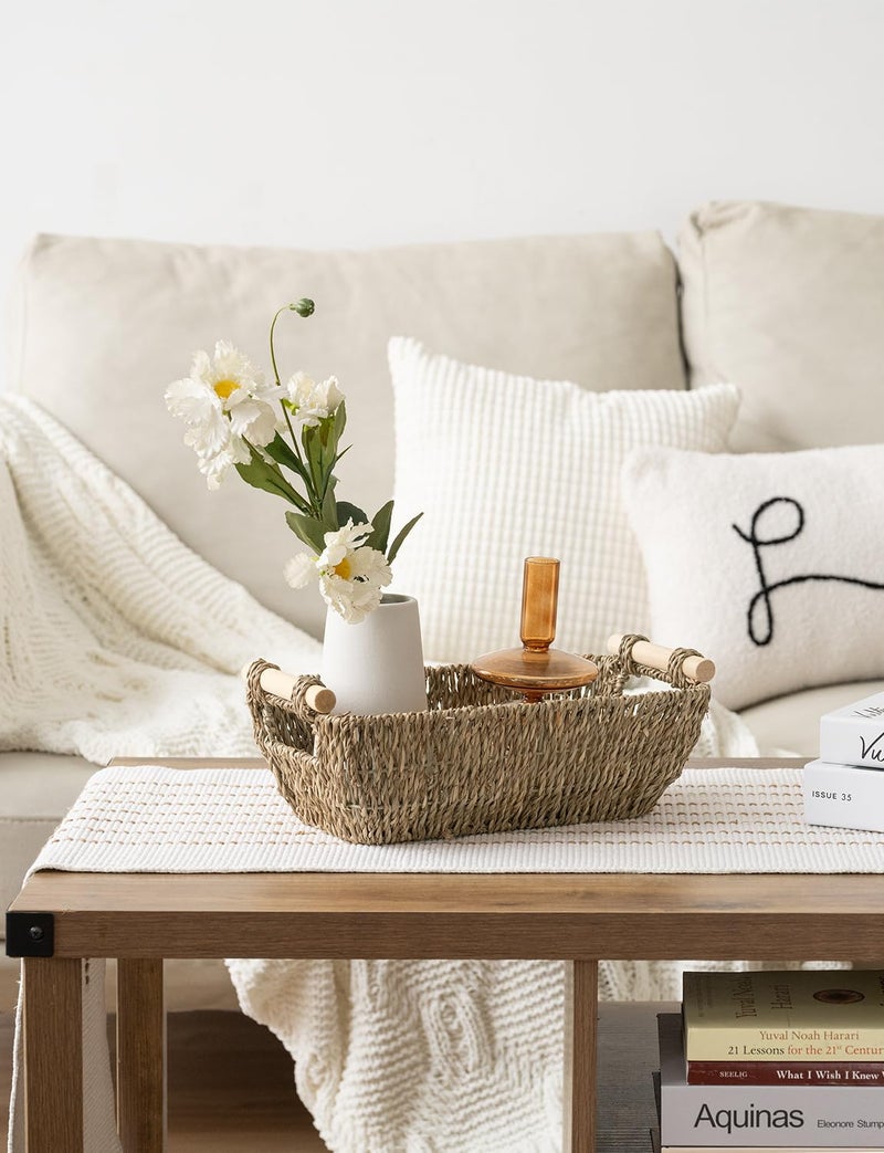 Storageworks Small Baskets For Bathroom  Seagrass Woven Basket With Wooden Handles For Gifts  2-Pack - Image 5