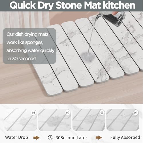 imgrose Stone Drying Mat for Kitchen Counter, White Fish Belly Stone Dish Drying Mat - Diatomaceous Earth Water Absorbing Drying Stone for Kitchen Counter Mat, Quick Dry Stone Mat Kitchen - Image 2