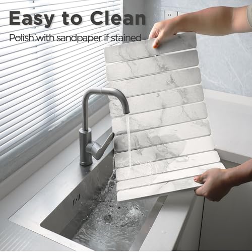 imgrose Stone Drying Mat for Kitchen Counter, White Fish Belly Stone Dish Drying Mat - Diatomaceous Earth Water Absorbing Drying Stone for Kitchen Counter Mat, Quick Dry Stone Mat Kitchen - Image 3