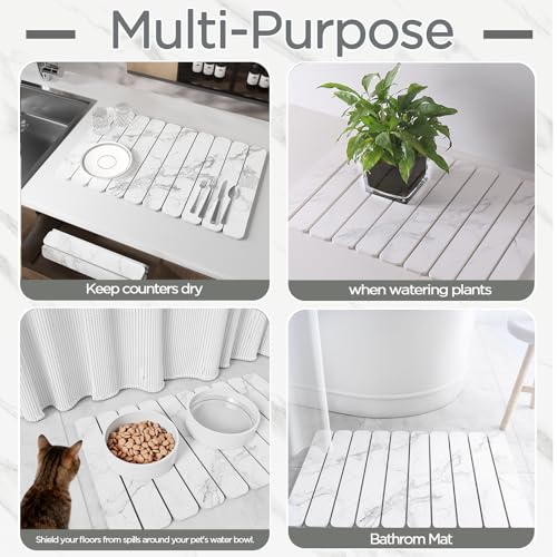 imgrose Stone Drying Mat for Kitchen Counter, White Fish Belly Stone Dish Drying Mat - Diatomaceous Earth Water Absorbing Drying Stone for Kitchen Counter Mat, Quick Dry Stone Mat Kitchen - Image 5