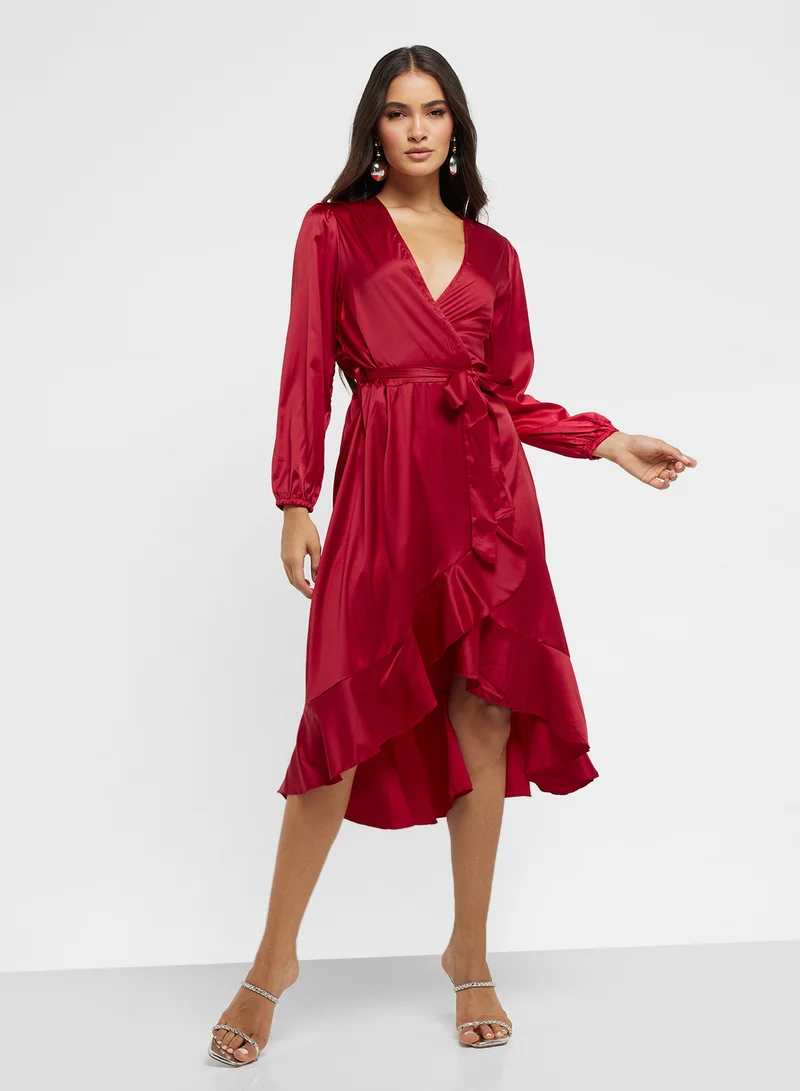 ELLA Satin Wrap Midi Dress