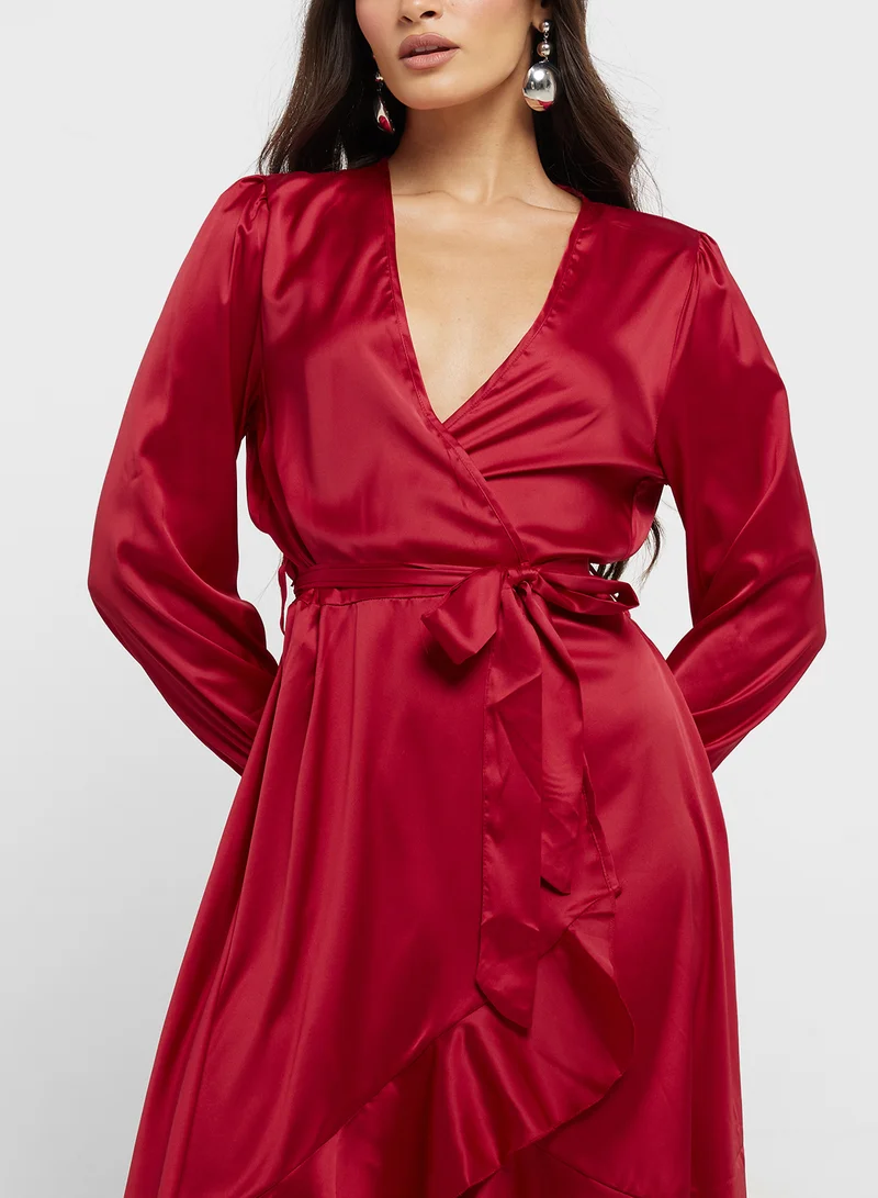 ELLA Satin Wrap Midi Dress
