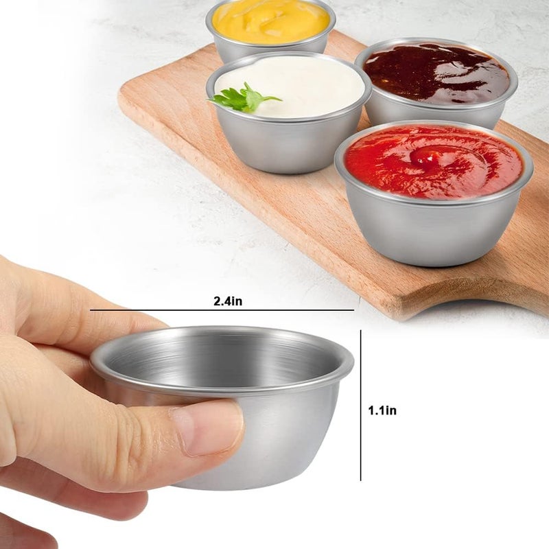 Amytalk Ramekin Sauce Dipping Bowl Mini Sauce Cups Pudding Condiment Cups for Home Party Stainless Steel (Sliver 12 Pack 50ml) - Image 2