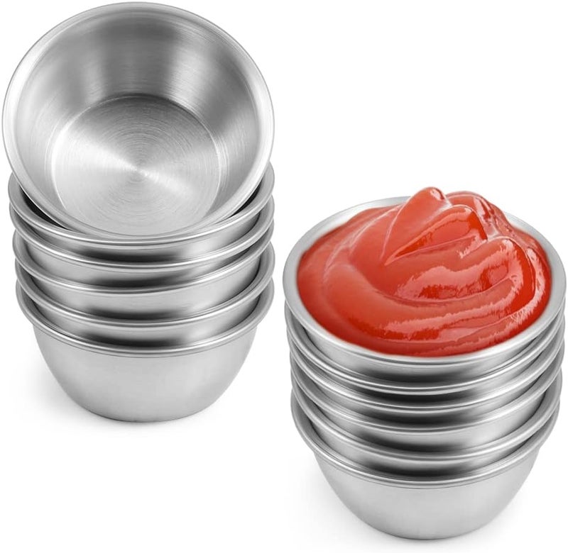 Amytalk Ramekin Sauce Dipping Bowl Mini Sauce Cups Pudding Condiment Cups for Home Party Stainless Steel (Sliver 12 Pack 50ml) - Image 1