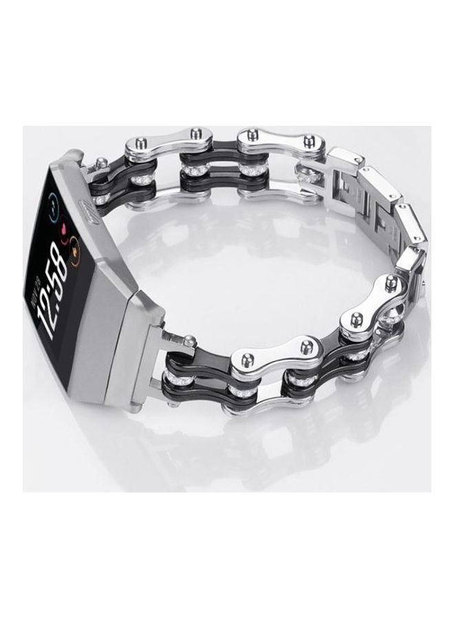 NIBEMINENT Stainless Steel Locomotive Chain Strap Watchband For Fitbit Ionic Silver/Black - Image 3