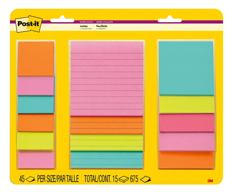 Post It Post-it Super Sticky Lined Notes, 15 Sticky Note Pads, Multi-Size., Ideal for Organization in Your Dorm, Home or Office, Supernova Neons Collection - Image 1
