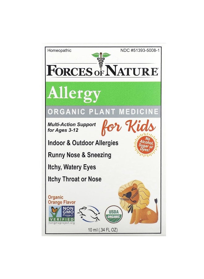 FORCES OF NATURE Forces of Nature, Allergy, Organic Plant Medicine, For Kids Ages 3-12, Orange, 0.34 fl oz (10 ml) - Image 1