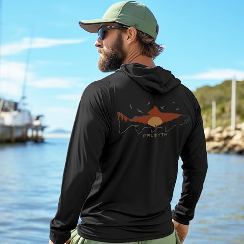Palmyth Fishing Hoodie for Men Long Sleeve Sun Protection UV UPF 50 ShirtsBlackEndless StreamL - Image 3