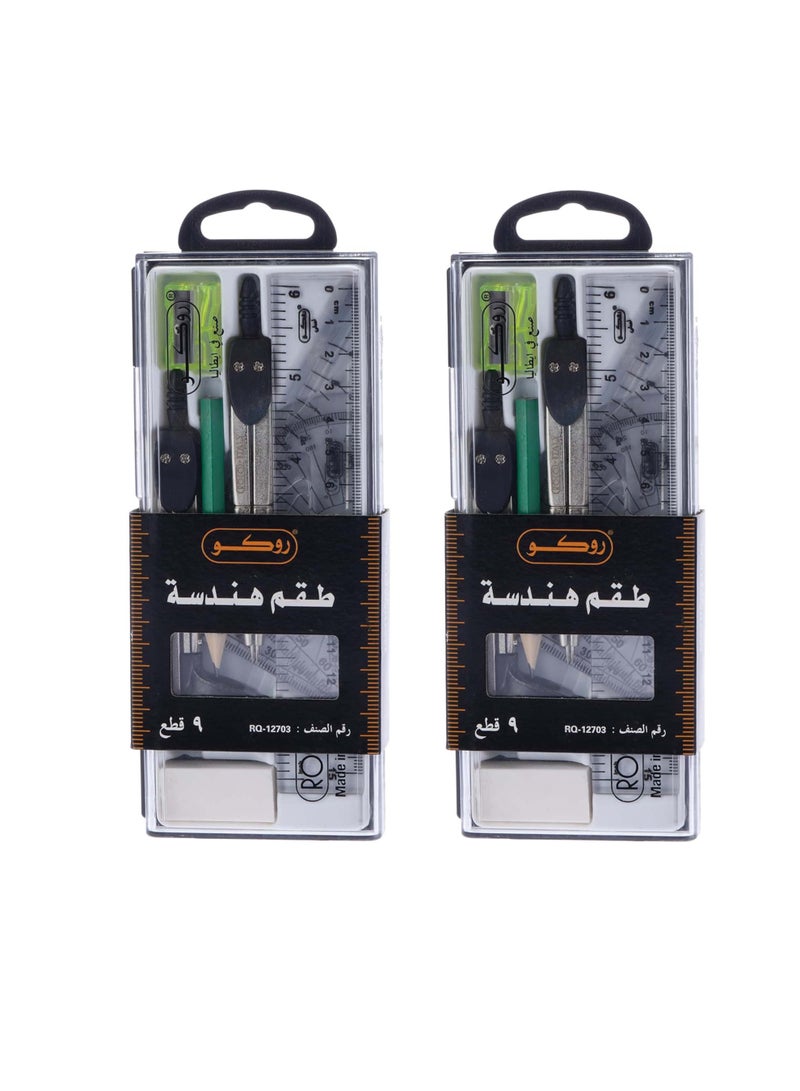 روكو مجموعة أدوات الرسم الرياضي روكو - 9 قطع - عبوة من قطعتين - Image 1