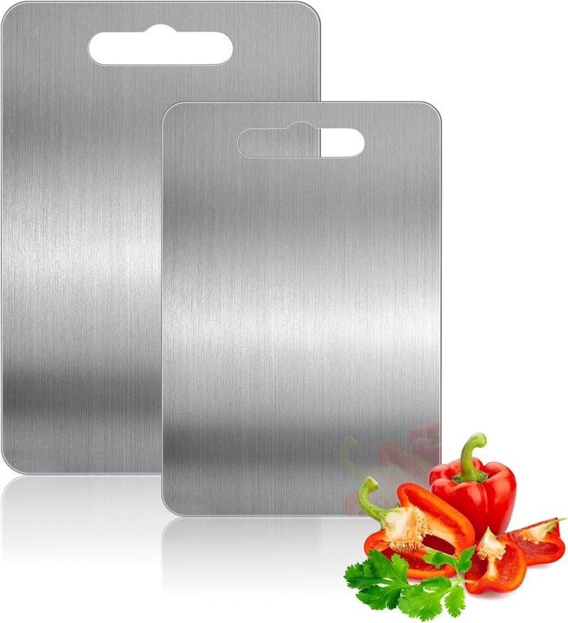 SPITZE Large Steel Cutting Boads | 304 Stainless Steel Chopping Boards for Cutting Vegetables, Meat, Fish, Fruits for Kitchen (Combo 2pc (39x28cm and 30x20cm)) - Image 1