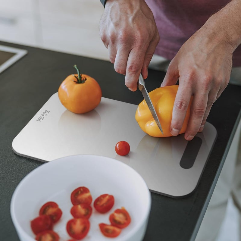 SPITZE Large Steel Cutting Boads | 304 Stainless Steel Chopping Boards for Cutting Vegetables, Meat, Fish, Fruits for Kitchen (Combo 2pc (39x28cm and 30x20cm)) - Image 3
